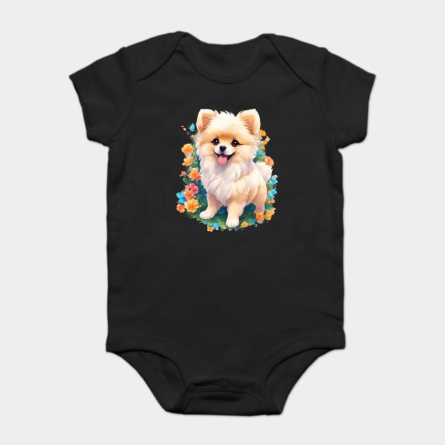Pawsitively Adorable Baby Pomeranian Dog Baby Bodysuit by animegirlnft